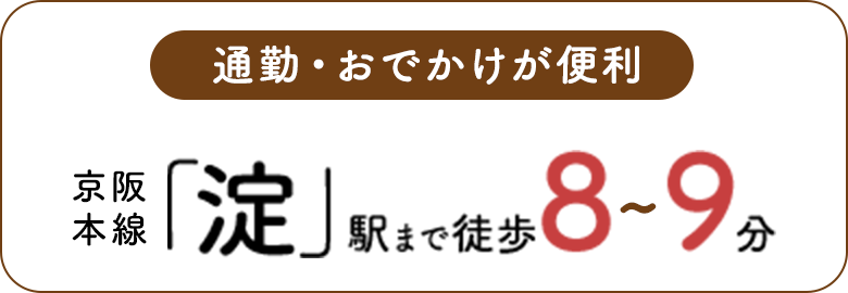 京阪本線「淀」駅まで徒歩8～9分